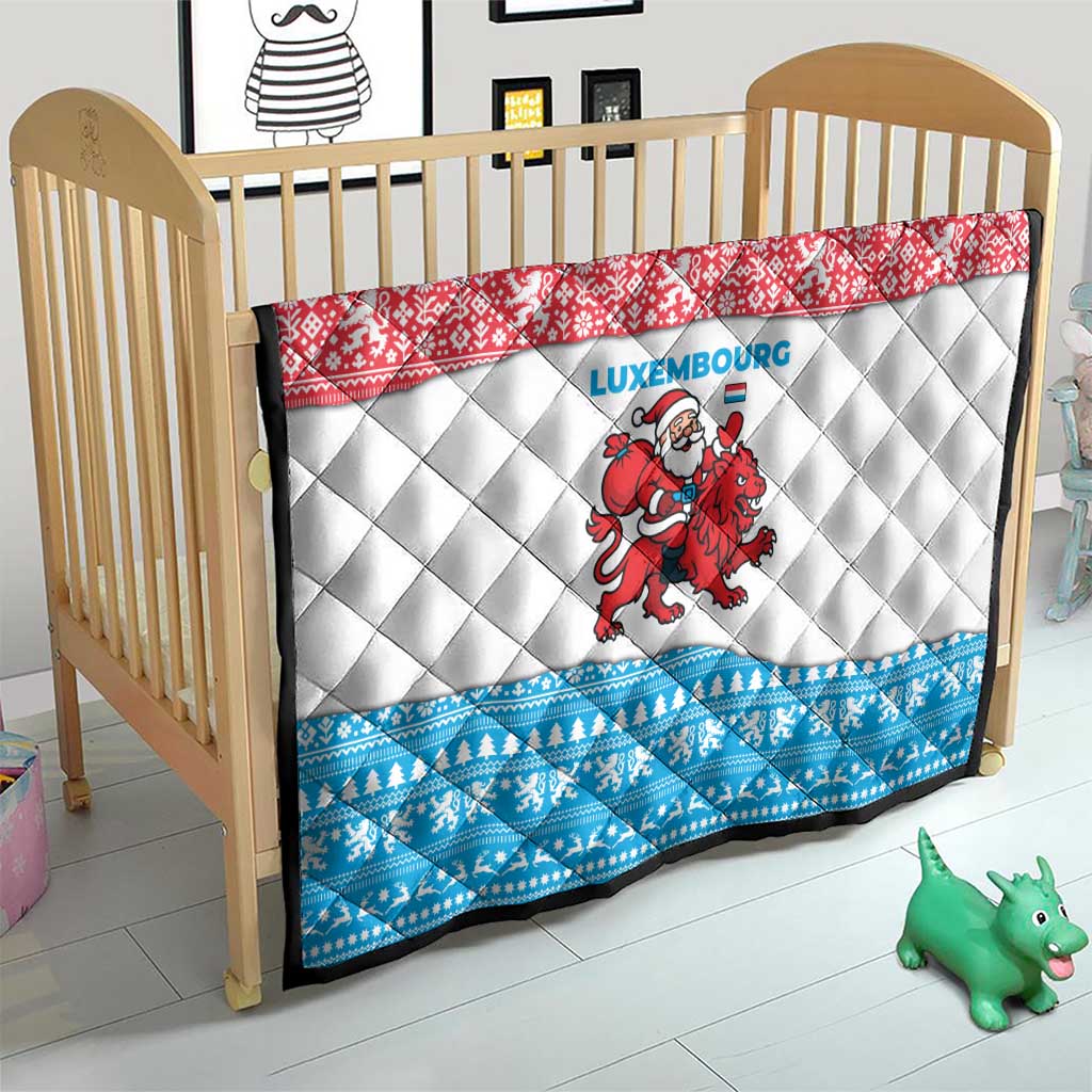 Luxembourg Christmas Quilt with Santa Claus Red Lion Snowflake Pattern and National Flag Design - Wonder Print Shop