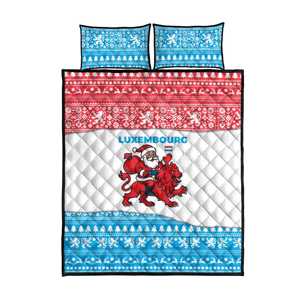 Luxembourg Christmas Quilt Bed Set with Santa Claus Red Lion Snowflake Pattern and National Flag Design - Wonder Print Shop