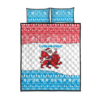 Luxembourg Christmas Quilt Bed Set with Santa Claus Red Lion Snowflake Pattern and National Flag Design - Wonder Print Shop