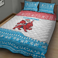 Luxembourg Christmas Quilt Bed Set with Santa Claus Red Lion Snowflake Pattern and National Flag Design - Wonder Print Shop