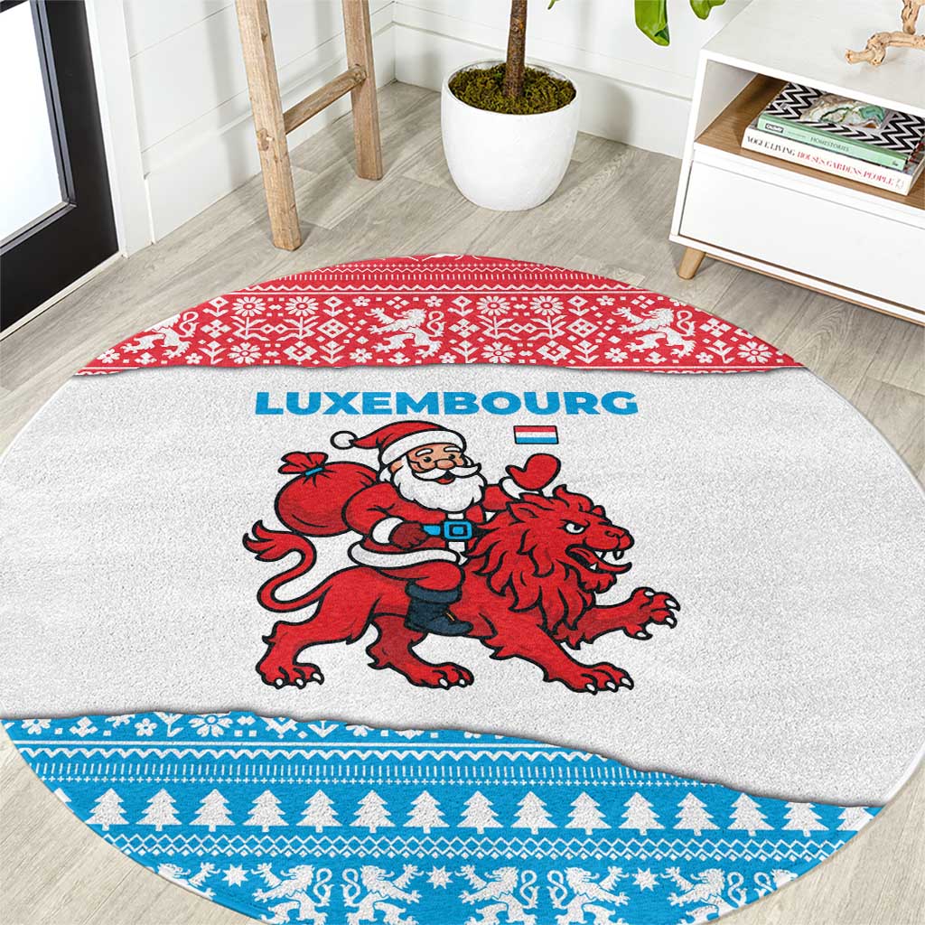 Luxembourg Christmas Round Carpet with Santa Claus Red Lion Snowflake Pattern and National Flag Design - Wonder Print Shop