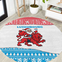 Luxembourg Christmas Round Carpet with Santa Claus Red Lion Snowflake Pattern and National Flag Design - Wonder Print Shop