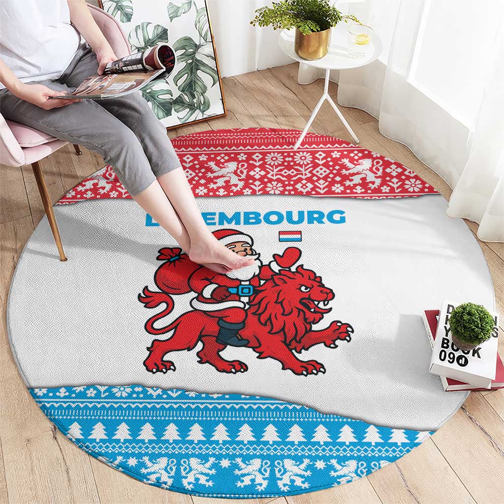 Luxembourg Christmas Round Carpet with Santa Claus Red Lion Snowflake Pattern and National Flag Design - Wonder Print Shop