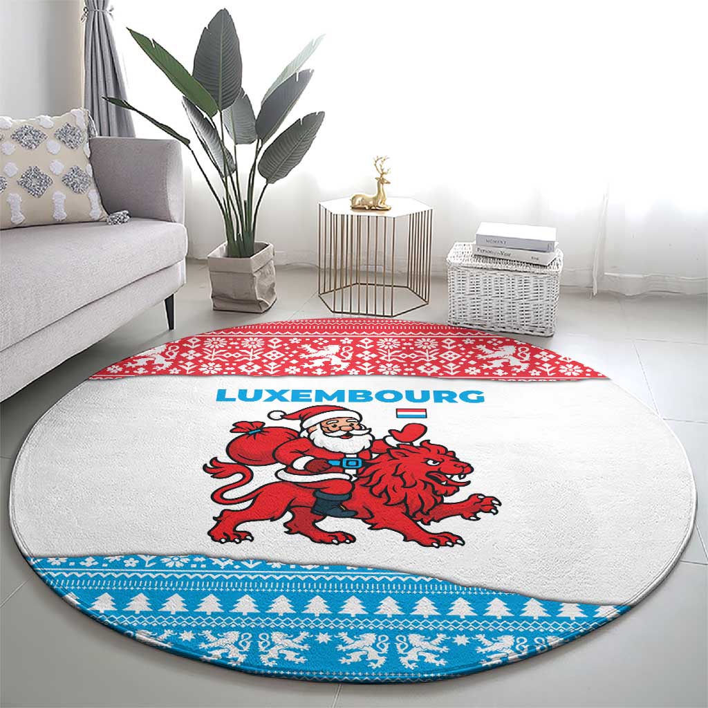Luxembourg Christmas Round Carpet with Santa Claus Red Lion Snowflake Pattern and National Flag Design - Wonder Print Shop