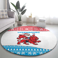 Luxembourg Christmas Round Carpet with Santa Claus Red Lion Snowflake Pattern and National Flag Design - Wonder Print Shop