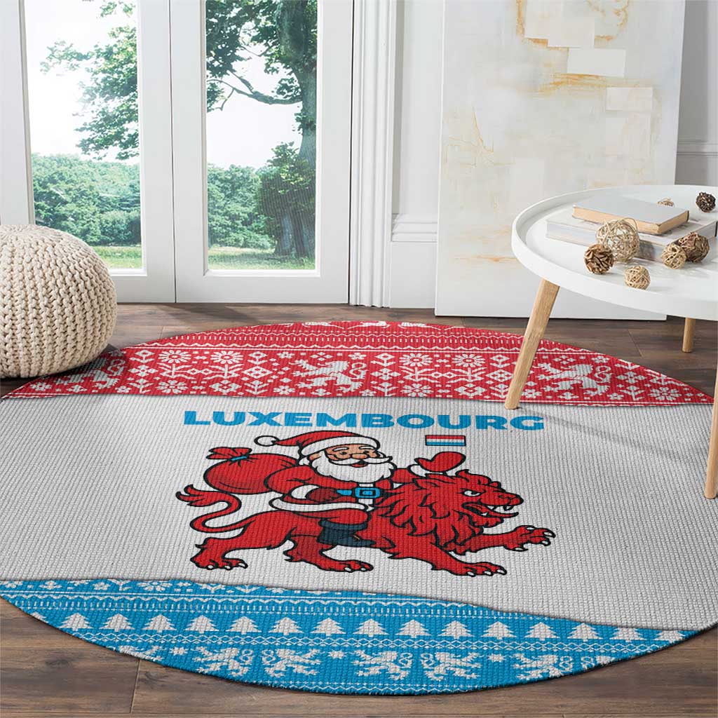 Luxembourg Christmas Round Carpet with Santa Claus Red Lion Snowflake Pattern and National Flag Design - Wonder Print Shop