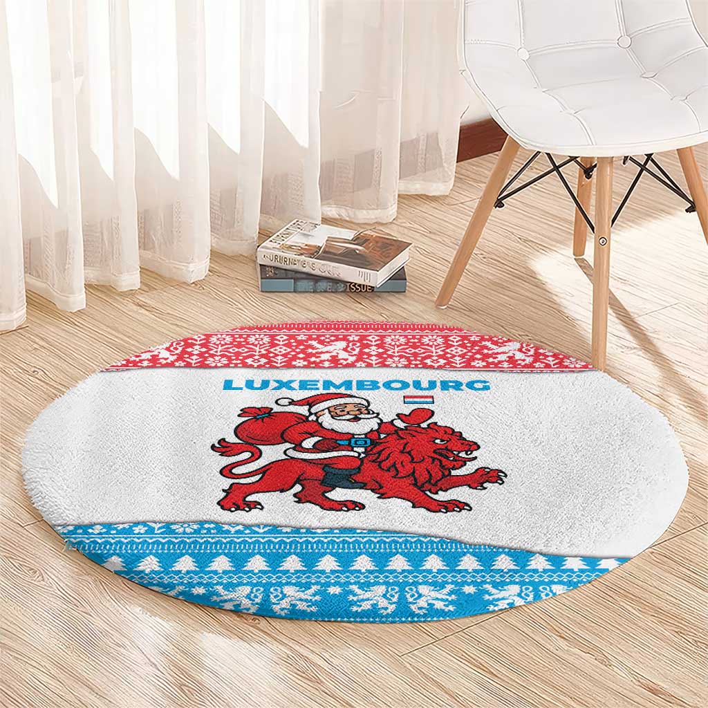 Luxembourg Christmas Round Carpet with Santa Claus Red Lion Snowflake Pattern and National Flag Design - Wonder Print Shop
