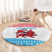 Luxembourg Christmas Round Carpet with Santa Claus Red Lion Snowflake Pattern and National Flag Design - Wonder Print Shop