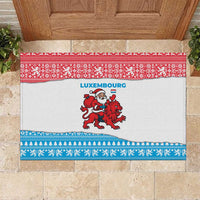 Luxembourg Christmas Rubber Doormat with Santa Claus Red Lion Snowflake Pattern and National Flag Design - Wonder Print Shop