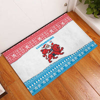 Luxembourg Christmas Rubber Doormat with Santa Claus Red Lion Snowflake Pattern and National Flag Design - Wonder Print Shop
