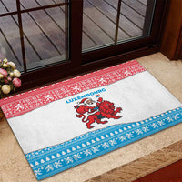 Luxembourg Christmas Rubber Doormat with Santa Claus Red Lion Snowflake Pattern and National Flag Design - Wonder Print Shop