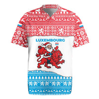 Luxembourg Christmas Rugby Jersey with Santa Claus Red Lion Snowflake Pattern and National Flag Design - Wonder Print Shop