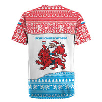 Luxembourg Christmas Rugby Jersey with Santa Claus Red Lion Snowflake Pattern and National Flag Design - Wonder Print Shop