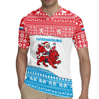Luxembourg Christmas Rugby Jersey with Santa Claus Red Lion Snowflake Pattern and National Flag Design - Wonder Print Shop