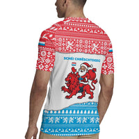 Luxembourg Christmas Rugby Jersey with Santa Claus Red Lion Snowflake Pattern and National Flag Design - Wonder Print Shop