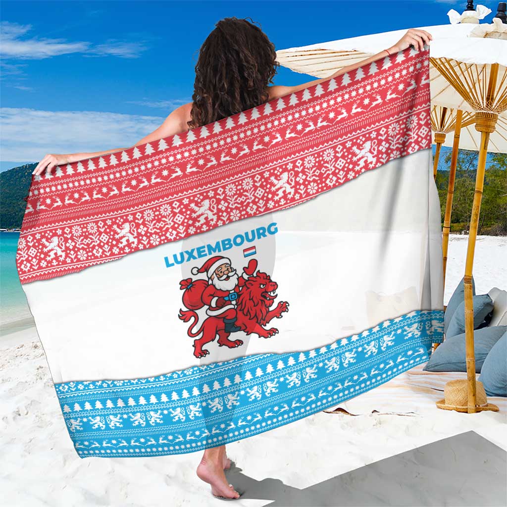 Luxembourg Christmas Sarong with Santa Claus Red Lion Snowflake Pattern and National Flag Design - Wonder Print Shop