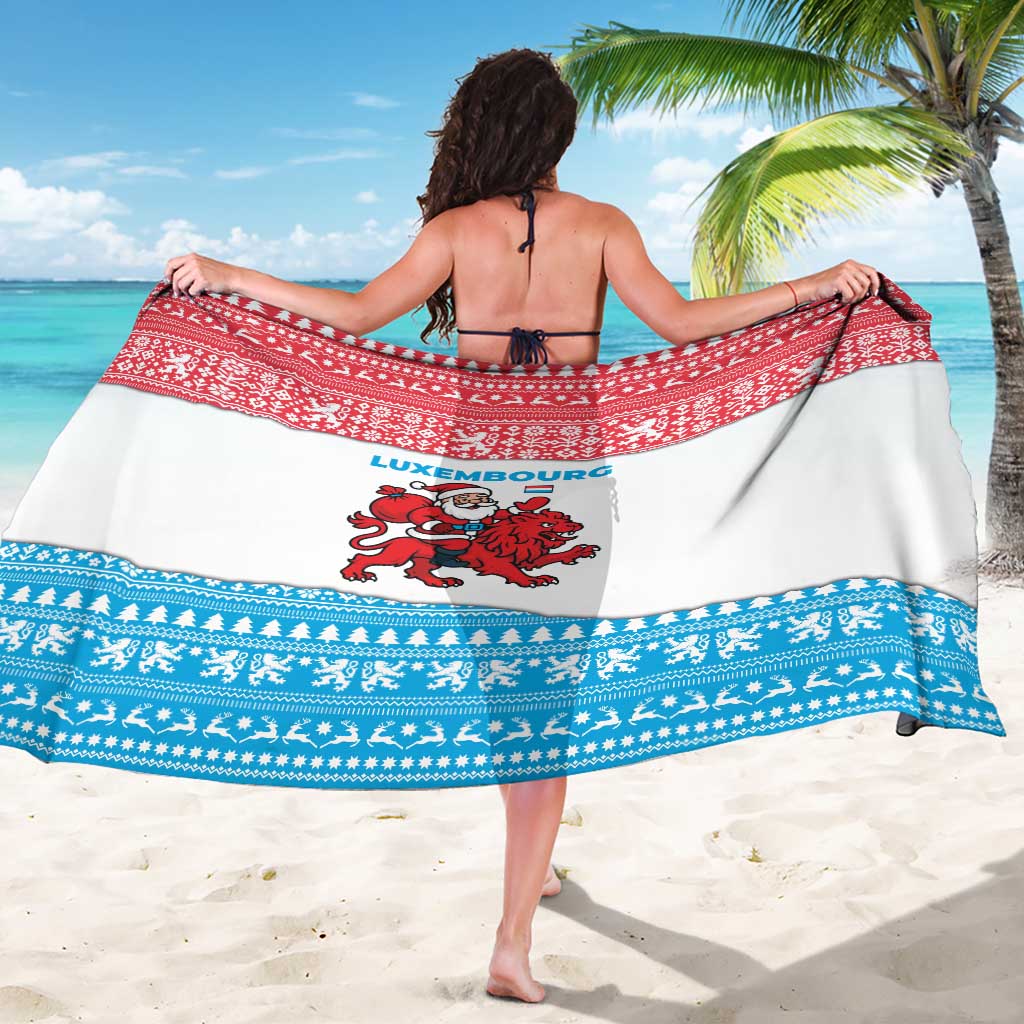 Luxembourg Christmas Sarong with Santa Claus Red Lion Snowflake Pattern and National Flag Design - Wonder Print Shop
