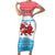Luxembourg Christmas Short Sleeve Bodycon Dress with Santa Claus Red Lion Snowflake Pattern and National Flag Design - Wonder Print Shop