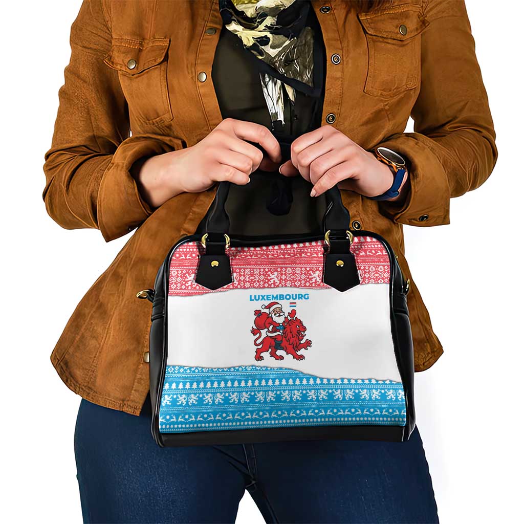 Luxembourg Christmas Shoulder Handbag with Santa Claus Red Lion Snowflake Pattern and National Flag Design - Wonder Print Shop
