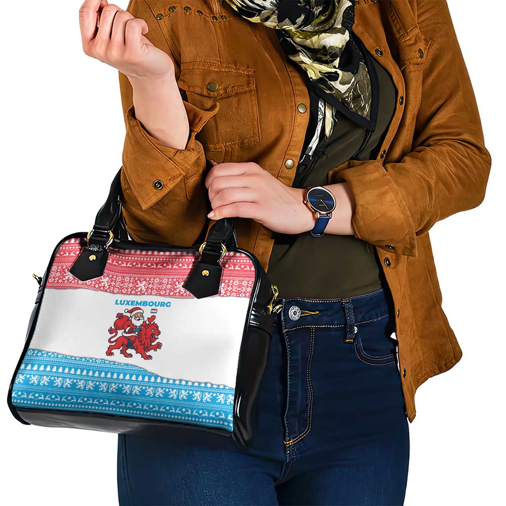 Luxembourg Christmas Shoulder Handbag with Santa Claus Red Lion Snowflake Pattern and National Flag Design - Wonder Print Shop