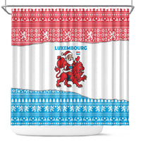 Luxembourg Christmas Shower Curtain with Santa Claus Red Lion Snowflake Pattern and National Flag Design - Wonder Print Shop