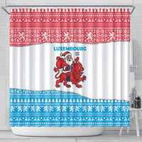 Luxembourg Christmas Shower Curtain with Santa Claus Red Lion Snowflake Pattern and National Flag Design - Wonder Print Shop
