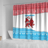 Luxembourg Christmas Shower Curtain with Santa Claus Red Lion Snowflake Pattern and National Flag Design - Wonder Print Shop