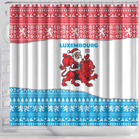 Luxembourg Christmas Shower Curtain with Santa Claus Red Lion Snowflake Pattern and National Flag Design - Wonder Print Shop