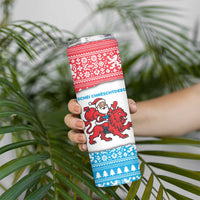 Luxembourg Christmas Skinny Tumbler with Santa Claus Red Lion Snowflake Pattern and National Flag Design - Wonder Print Shop