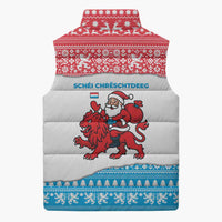 Luxembourg Christmas Sleeveless Puffer Jacket with Santa Claus Red Lion Snowflake Pattern and National Flag Design - Wonder Print Shop