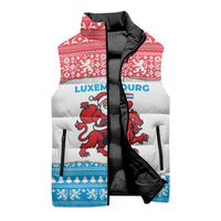 Luxembourg Christmas Sleeveless Puffer Jacket with Santa Claus Red Lion Snowflake Pattern and National Flag Design - Wonder Print Shop