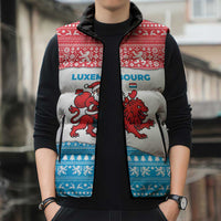 Luxembourg Christmas Sleeveless Puffer Jacket with Santa Claus Red Lion Snowflake Pattern and National Flag Design - Wonder Print Shop