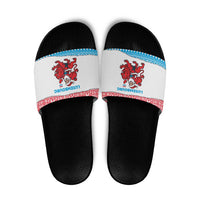 Luxembourg Christmas Slide Sandals with Santa Claus Red Lion Snowflake Pattern and National Flag Design - Wonder Print Shop