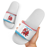 Luxembourg Christmas Slide Sandals with Santa Claus Red Lion Snowflake Pattern and National Flag Design - Wonder Print Shop