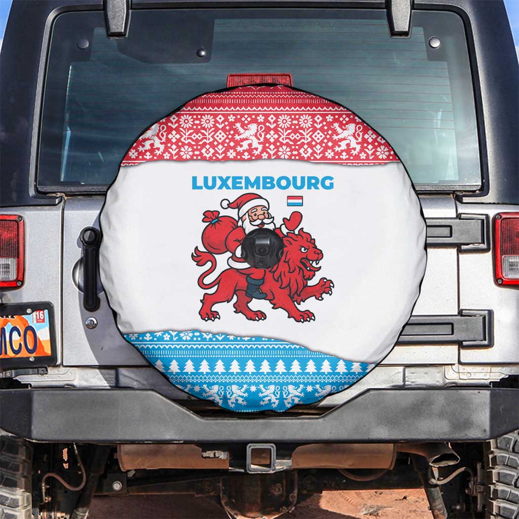 Luxembourg Christmas Spare Tire Cover with Santa Claus Red Lion Snowflake Pattern and National Flag Design - Wonder Print Shop