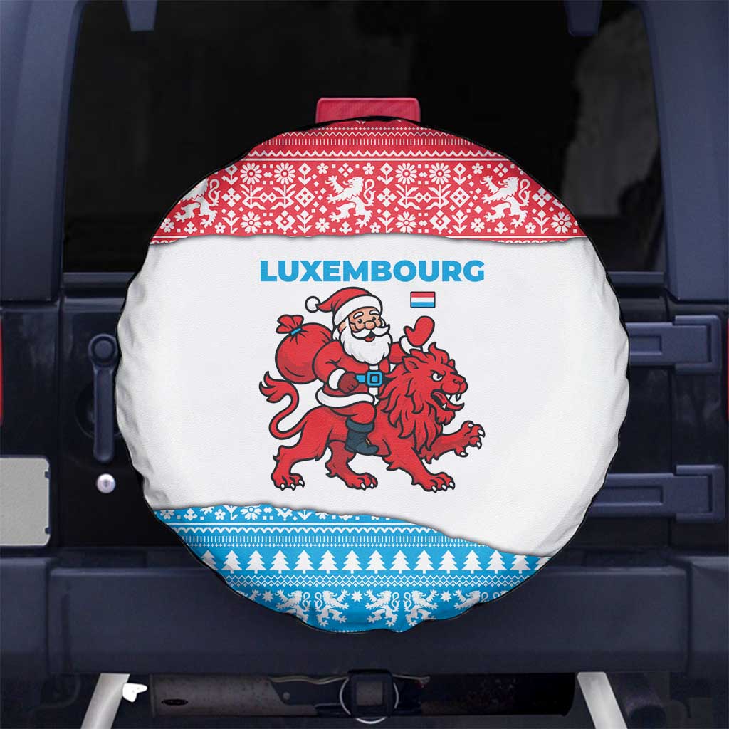 Luxembourg Christmas Spare Tire Cover with Santa Claus Red Lion Snowflake Pattern and National Flag Design - Wonder Print Shop
