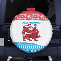 Luxembourg Christmas Spare Tire Cover with Santa Claus Red Lion Snowflake Pattern and National Flag Design - Wonder Print Shop