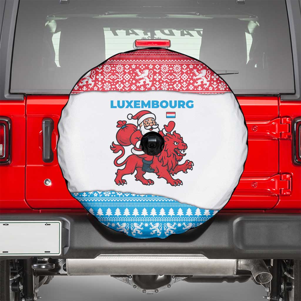 Luxembourg Christmas Spare Tire Cover with Santa Claus Red Lion Snowflake Pattern and National Flag Design - Wonder Print Shop