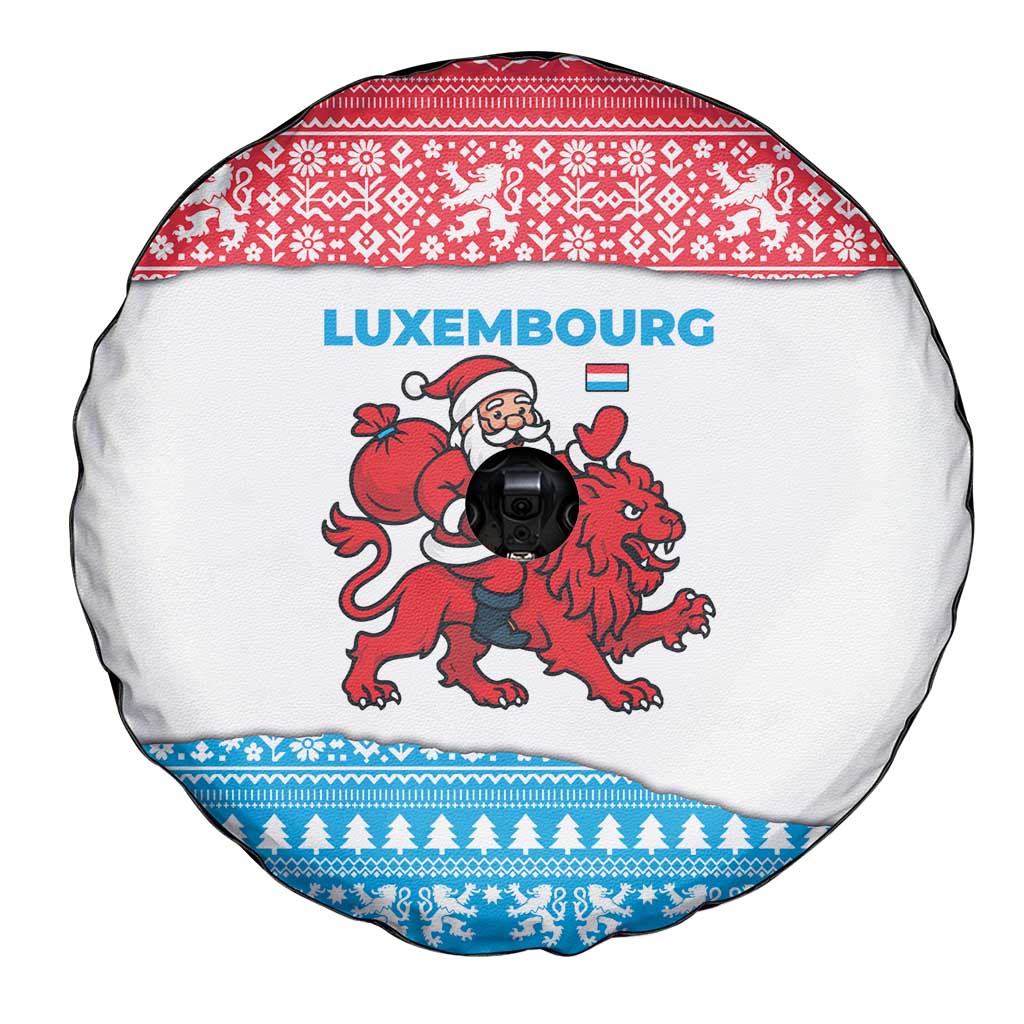 Luxembourg Christmas Spare Tire Cover with Santa Claus Red Lion Snowflake Pattern and National Flag Design - Wonder Print Shop