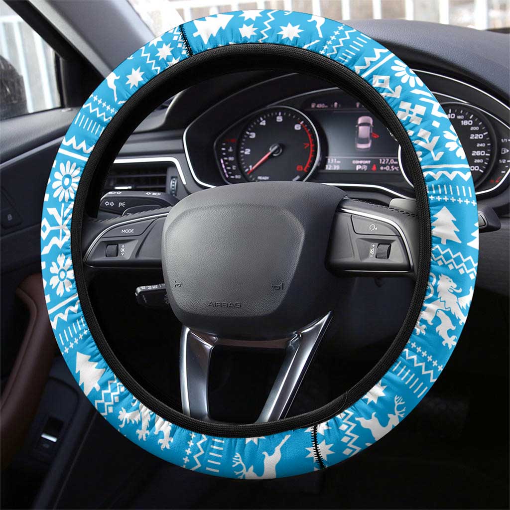 Luxembourg Christmas Steering Wheel Cover with Santa Claus Red Lion Snowflake Pattern and National Flag Design - Wonder Print Shop