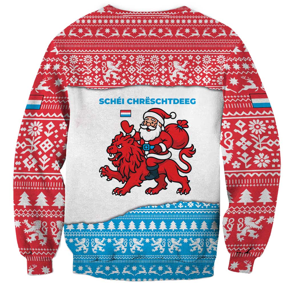 Luxembourg Christmas Sweatshirt with Santa Claus Red Lion Snowflake Pattern and National Flag Design - Wonder Print Shop