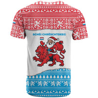 Luxembourg Christmas T Shirt with Santa Claus Red Lion Snowflake Pattern and National Flag Design - Wonder Print Shop