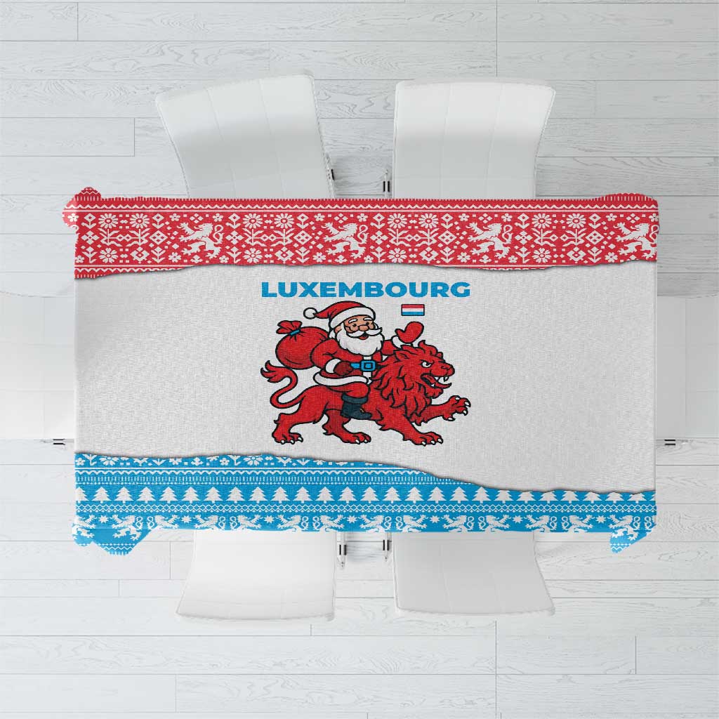 Luxembourg Christmas Tablecloth with Santa Claus Red Lion Snowflake Pattern and National Flag Design - Wonder Print Shop