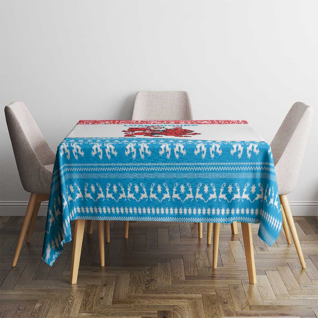 Luxembourg Christmas Tablecloth with Santa Claus Red Lion Snowflake Pattern and National Flag Design - Wonder Print Shop