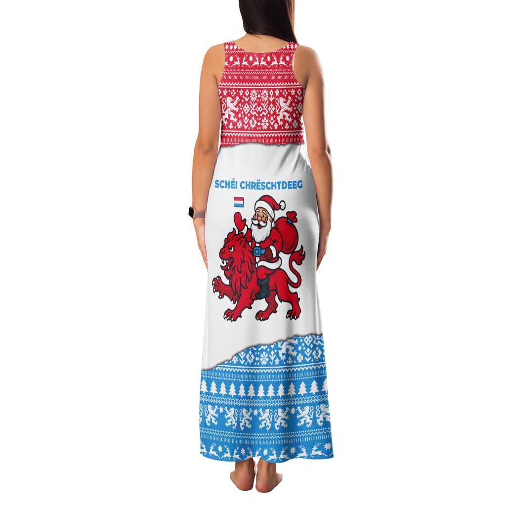 Luxembourg Christmas Tank Maxi Dress with Santa Claus Red Lion Snowflake Pattern and National Flag Design - Wonder Print Shop