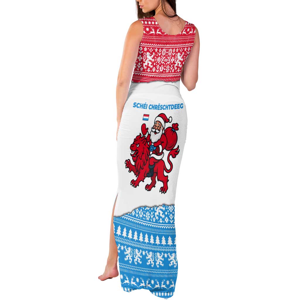 Luxembourg Christmas Tank Maxi Dress with Santa Claus Red Lion Snowflake Pattern and National Flag Design - Wonder Print Shop