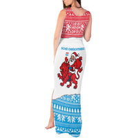 Luxembourg Christmas Tank Maxi Dress with Santa Claus Red Lion Snowflake Pattern and National Flag Design - Wonder Print Shop