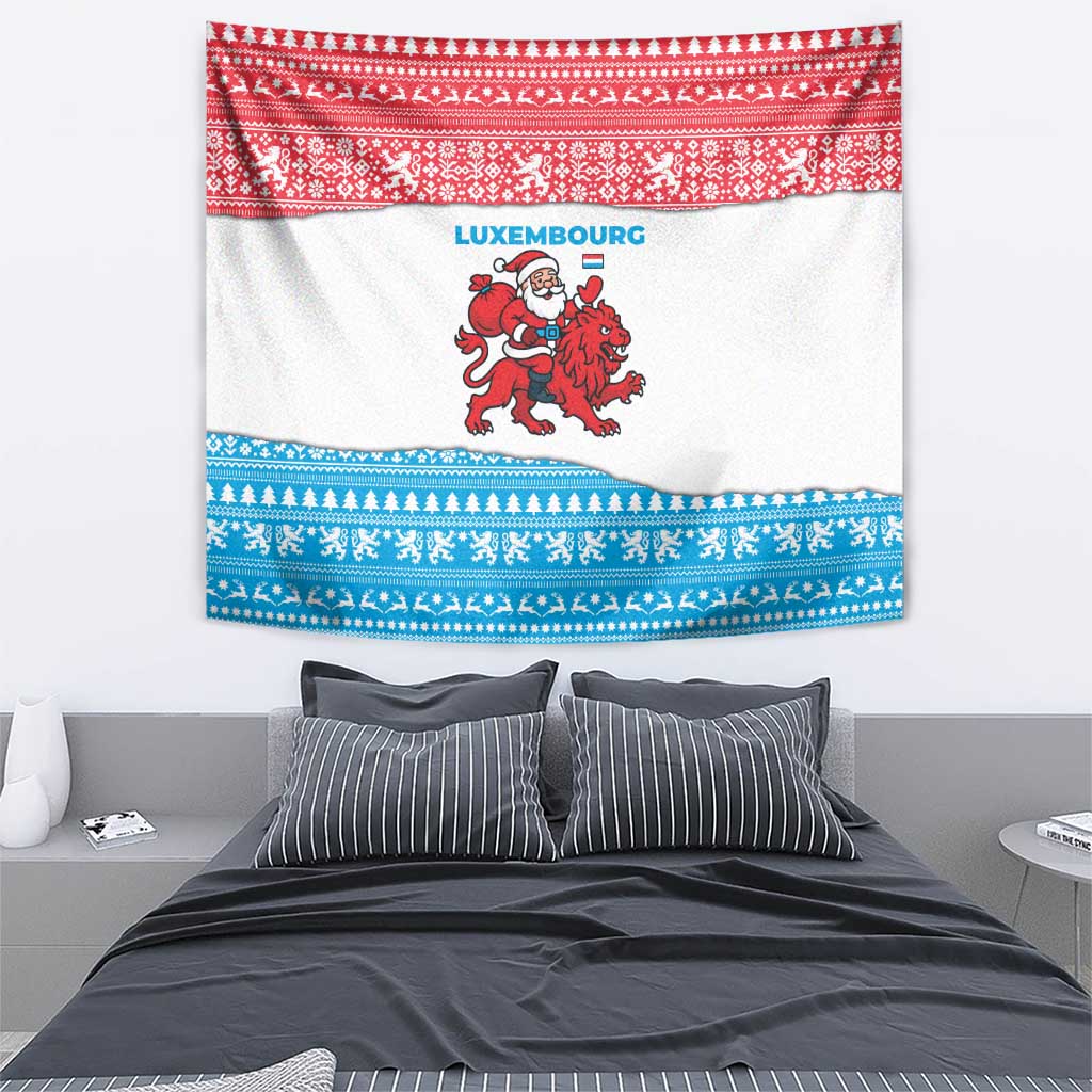 Luxembourg Christmas Tapestry with Santa Claus Red Lion Snowflake Pattern and National Flag Design - Wonder Print Shop