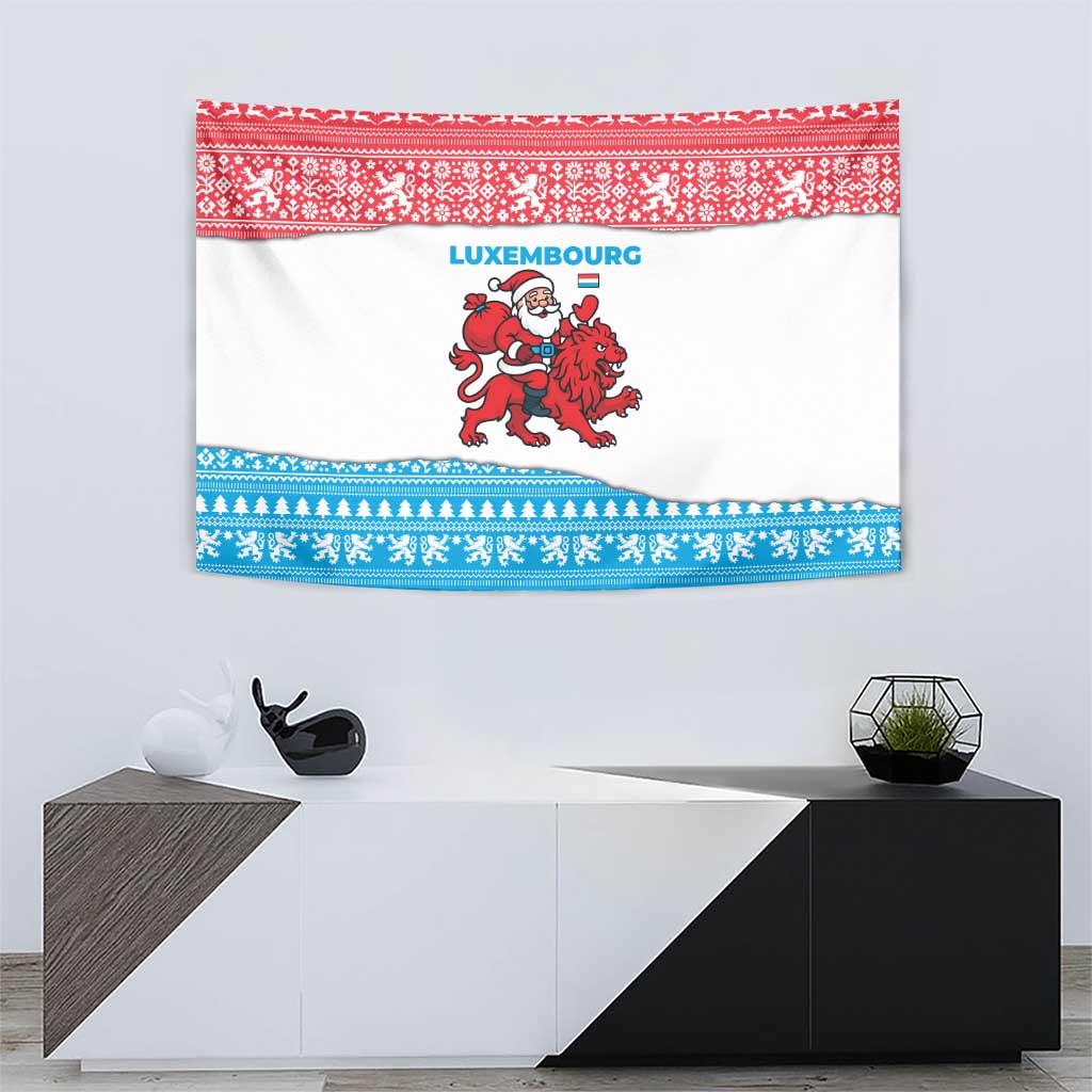 Luxembourg Christmas Tapestry with Santa Claus Red Lion Snowflake Pattern and National Flag Design - Wonder Print Shop