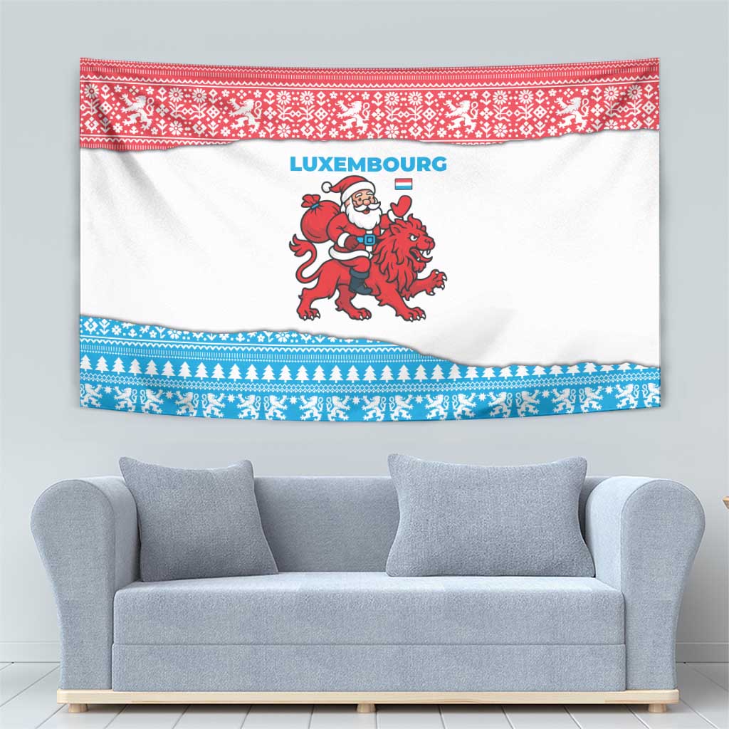 Luxembourg Christmas Tapestry with Santa Claus Red Lion Snowflake Pattern and National Flag Design - Wonder Print Shop